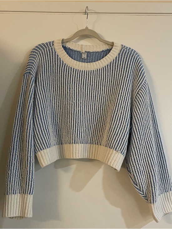 Arizona Jean Company Sweaters - Striped Blue and Cream Cropped Sweater